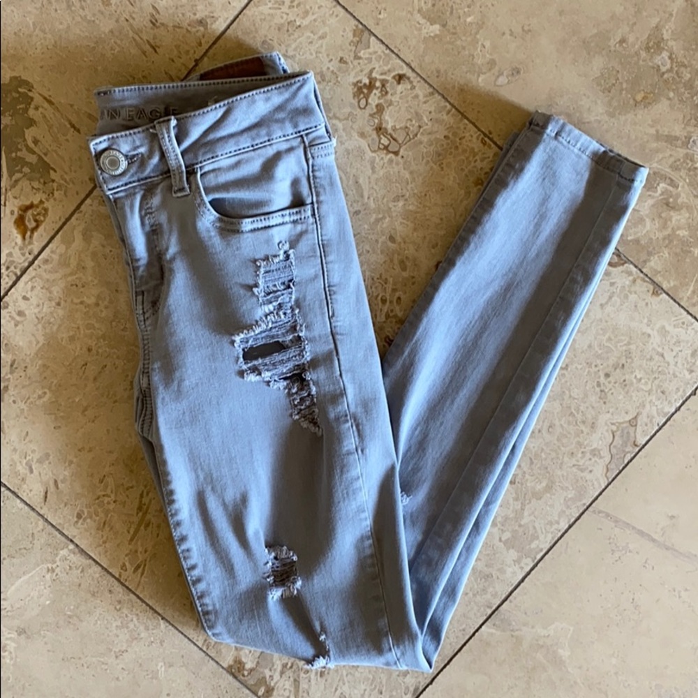American Eagle Light Grey Distressed Jeggings - image 1